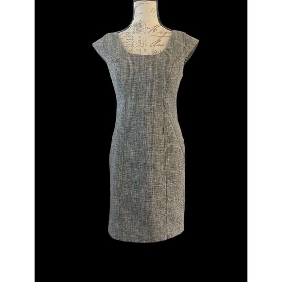 Ann Taylor Women’s Dress Sz 0 Grey Denim Look Sheath Cap Sleeve 3/4 Zipper - Picture 2 of 10